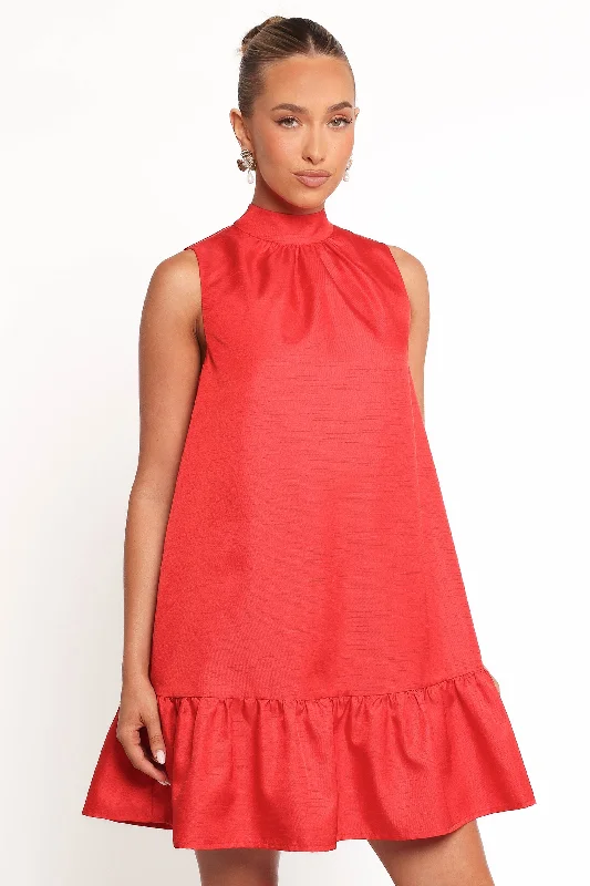 Graduation dresses with ruffles for a feminine flair -Darian Mini Dress - Red