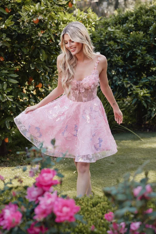 Dazzling sequin dresses for fancy occasions -3D Floral Short Sleeveless A-line Dress by Juliet JT917A