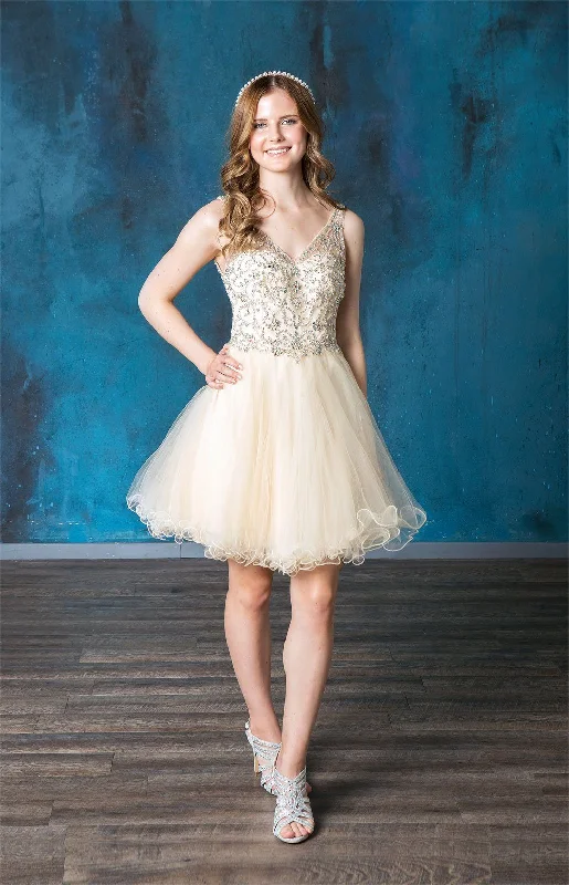 Graduation dresses with floral accents for a spring touch -Ruffled Short V-Neck Tulle Dress by Calla KY72071 Graduation dresses with floral accents for a spring touch -Ruffled Short V-Neck Tulle Dress by Calla KY72071