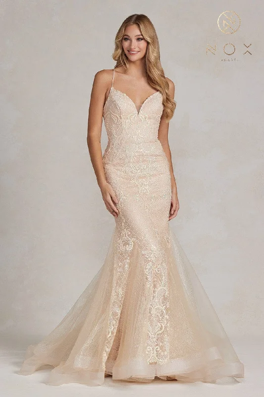 formal dresses with built-in cooling technology for hot climates --Glitter Applique Tulle Mermaid Gown by Nox Anabel C1108 formal dresses with built-in cooling technology for hot climates --Glitter Applique Tulle Mermaid Gown by Nox Anabel C1108