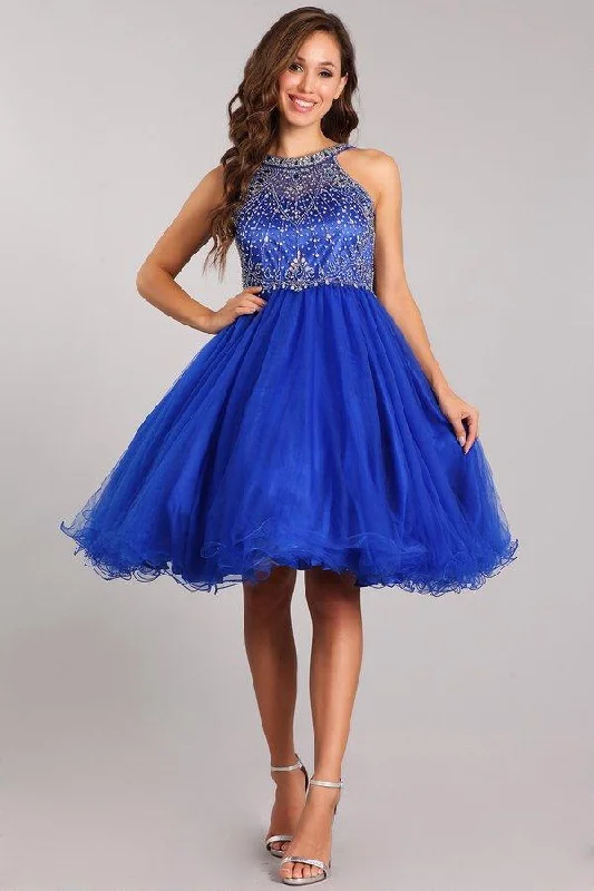 Boho-inspired party dresses for casual events -Beaded Short Halter Dress with Ruffled Skirt by Cinderella Couture 5022 Boho-inspired party dresses for casual events -Beaded Short Halter Dress with Ruffled Skirt by Cinderella Couture 5022
