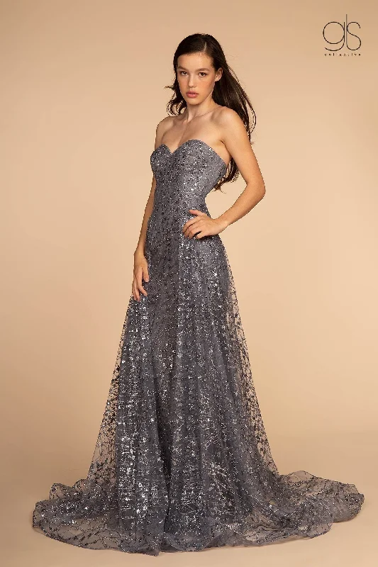 formal dresses for evening galas with sequin embellishments --Long Strapless Glitter Print Dress by Elizabeth K GL2587 formal dresses for evening galas with sequin embellishments --Long Strapless Glitter Print Dress by Elizabeth K GL2587