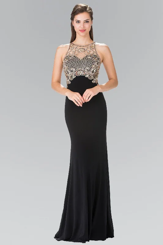 cocktail dresses with asymmetrical hemlines for unique style --Long Sleeveless Beaded Illusion Dress by Elizabeth K GL1303