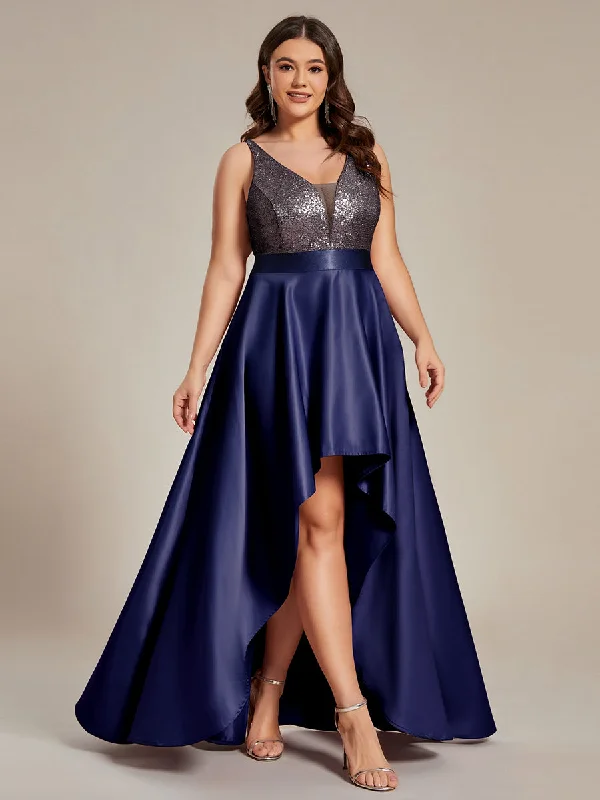 formal dresses for holiday parties in jewel tones --Plus Size Shiny High-Low Prom Dresses for Women