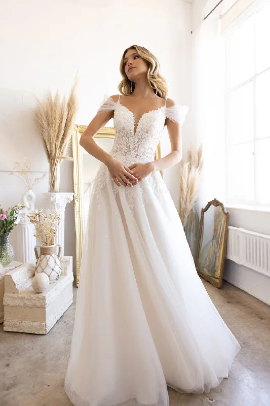 Wedding guest dresses for beach or destination weddings -Applique Off Shoulder Bridal Gown by Abby Lane 97207 Wedding guest dresses for beach or destination weddings -Applique Off Shoulder Bridal Gown by Abby Lane 97207
