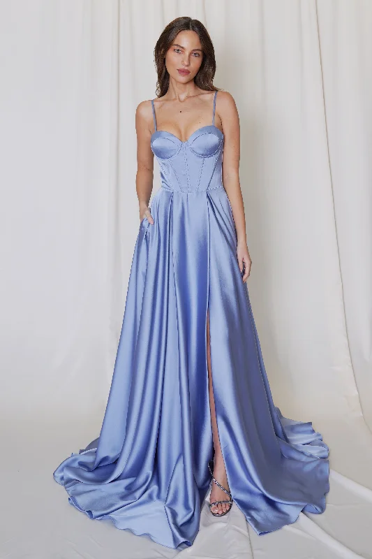 cocktail dresses with two-tone designs for modern look --Satin Sleeveless A-line Slit Gown by Juno A1039 cocktail dresses with two-tone designs for modern look --Satin Sleeveless A-line Slit Gown by Juno A1039