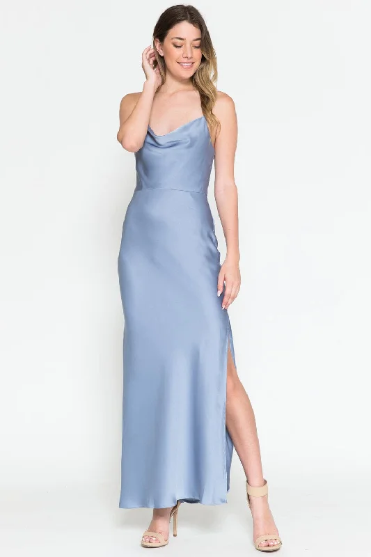 plus size chiffon bridesmaid dresses with A-line skirts --Satin Cowl Tea Length Dress by Amelia Couture 6115 plus size chiffon bridesmaid dresses with A-line skirts --Satin Cowl Tea Length Dress by Amelia Couture 6115