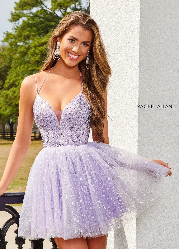 Graduation dresses for petite women with flattering cuts -Star Beaded Short Halter Dress by Rachel Allan 40179 Graduation dresses for petite women with flattering cuts -Star Beaded Short Halter Dress by Rachel Allan 40179