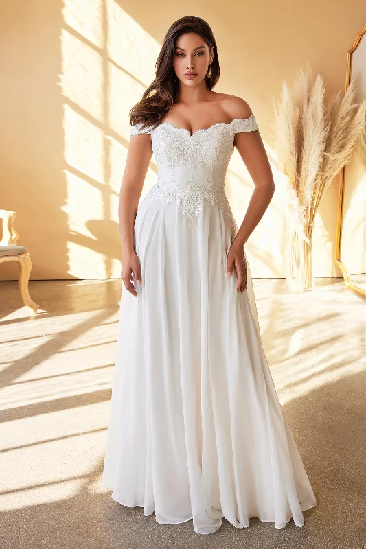bridesmaid dresses with sequined bodices for sparkle and shine --White Off Shoulder Lace Bodice Gown by Cinderella Divine 7258W bridesmaid dresses with sequined bodices for sparkle and shine --White Off Shoulder Lace Bodice Gown by Cinderella Divine 7258W