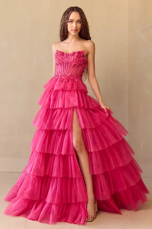 cocktail dresses with asymmetrical hemlines for trendy looks --Strapless Tiered A-line Gown by Amelia Couture 9053 cocktail dresses with asymmetrical hemlines for trendy looks --Strapless Tiered A-line Gown by Amelia Couture 9053