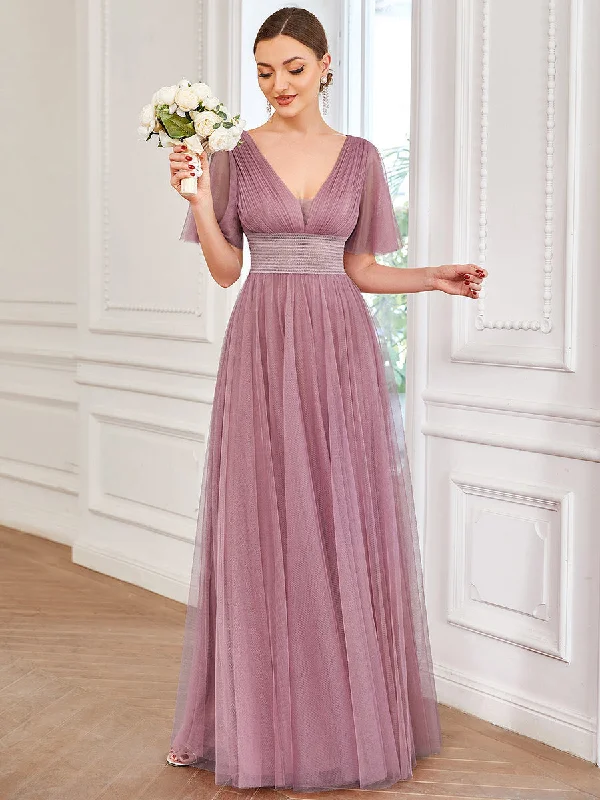formal dresses for maternity with stretchy waistbands --Deep V-Neck Short Ruffles Sleeves A Line Wholesale Bridesmaid Dresses formal dresses for maternity with stretchy waistbands --Deep V-Neck Short Ruffles Sleeves A Line Wholesale Bridesmaid Dresses