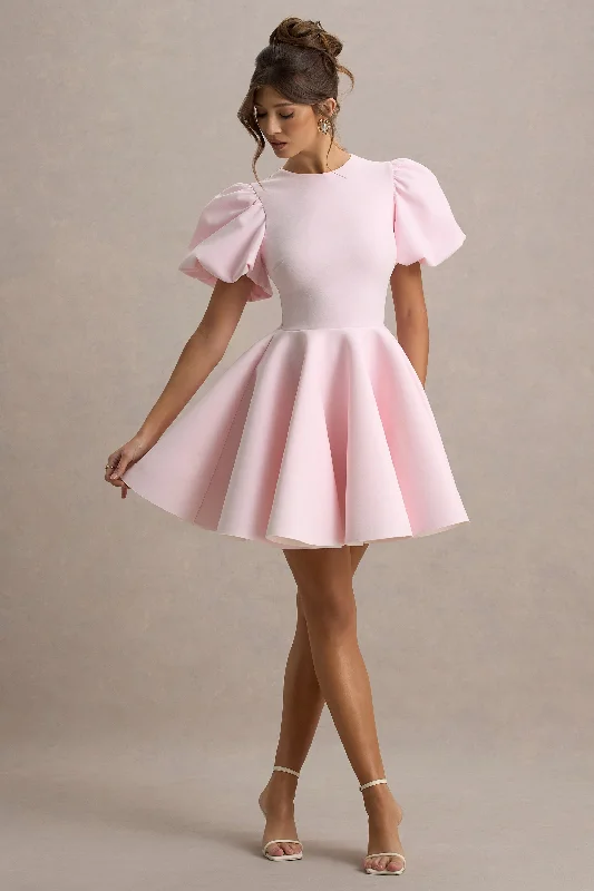 Emelia | Pink Puff-Sleeve Skater Dress