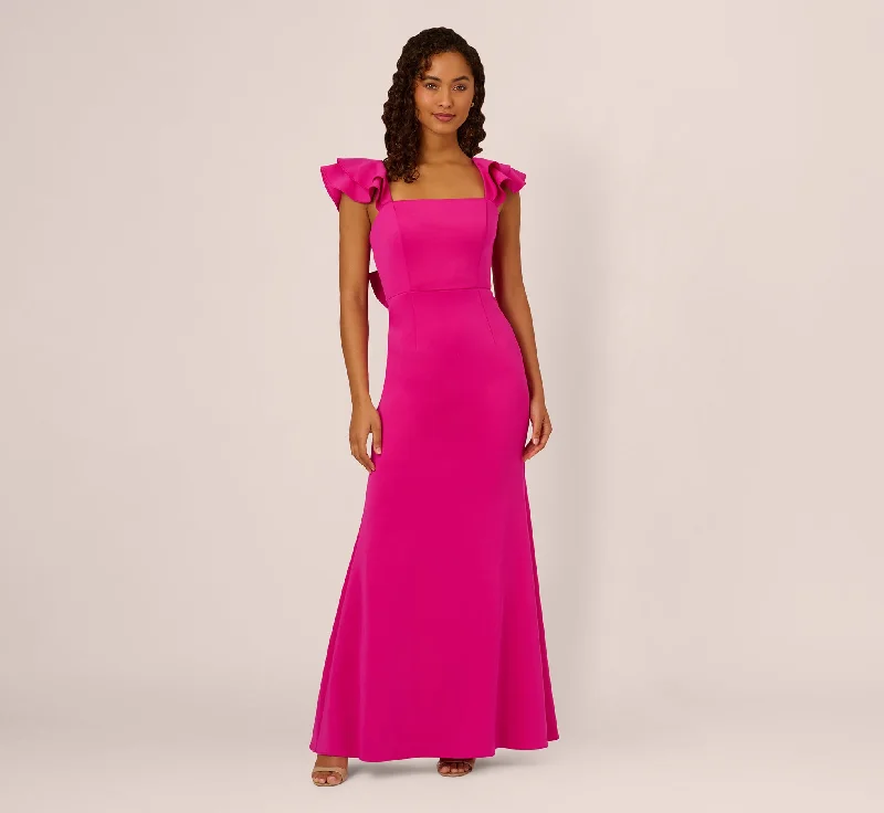 formal dresses for cocktail parties with fitted silhouettes --Flutter Sleeve Mermaid Gown In Fuchsia formal dresses for cocktail parties with fitted silhouettes --Flutter Sleeve Mermaid Gown In Fuchsia