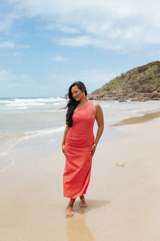 Sparkly dresses for Christmas celebrations -Amani Midi Dress - Coral
