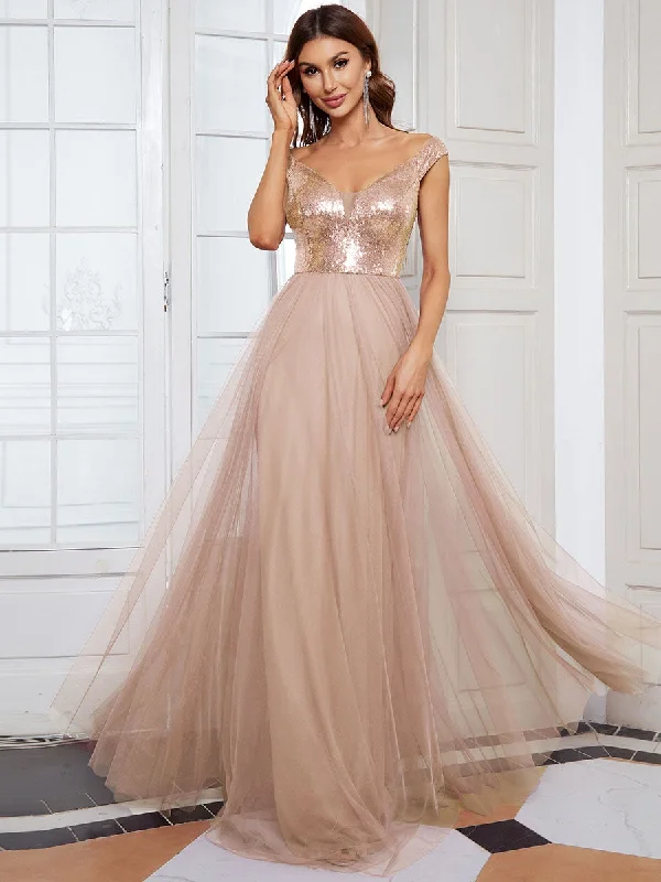 formal dresses for office parties with knee-length cuts --Wholesale Off Shoulder Tulle & Sequin Sleeveless Evening Dress formal dresses for office parties with knee-length cuts --Wholesale Off Shoulder Tulle & Sequin Sleeveless Evening Dress