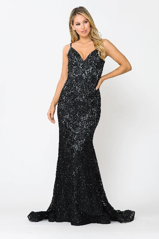 bridesmaid dresses with off-shoulder necklines for formal events --Long Sleeveless Beaded Lace Mermaid Dress by Poly USA 8590 bridesmaid dresses with off-shoulder necklines for formal events --Long Sleeveless Beaded Lace Mermaid Dress by Poly USA 8590