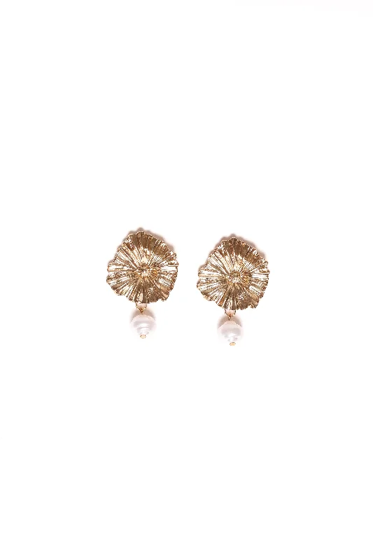 Wedding guest dresses that pair well with nude heels -Jett Earrings - Gold/Pearl