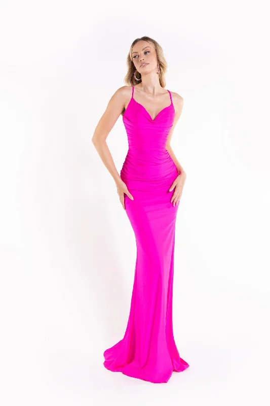 cocktail dresses with off-shoulder necklines for feminine charm --Fitted Sleeveless Cowl Gown by Abby Paris 90173 cocktail dresses with off-shoulder necklines for feminine charm --Fitted Sleeveless Cowl Gown by Abby Paris 90173