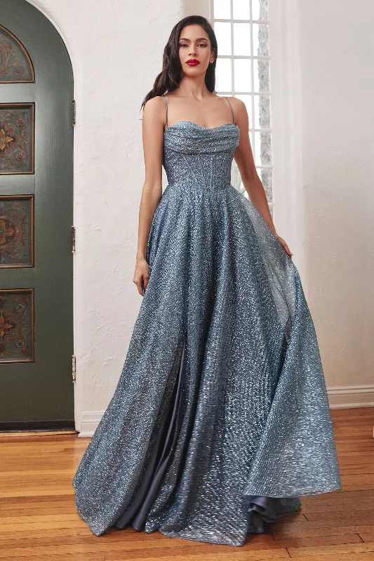 bridesmaid dresses with mesh sleeves for subtle elegance --Glitter Cowl Corset A-line Gown by Ladivine CD252 bridesmaid dresses with mesh sleeves for subtle elegance --Glitter Cowl Corset A-line Gown by Ladivine CD252