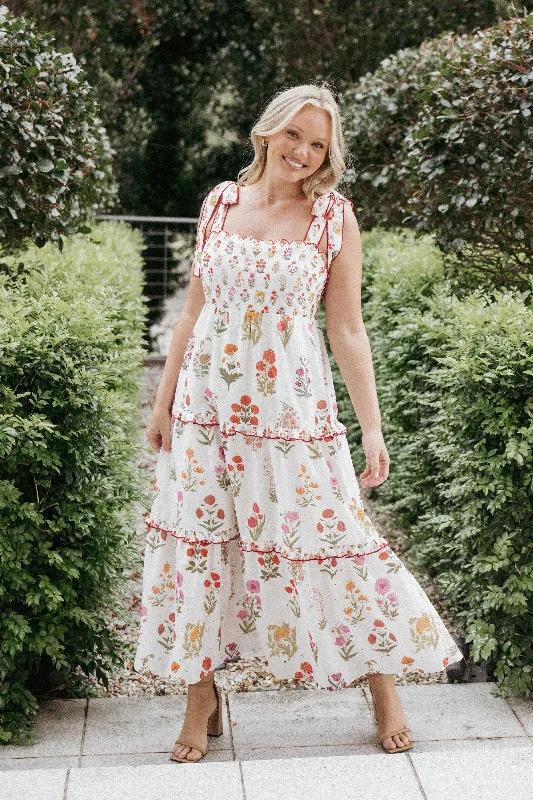 Dazzling sequin dresses for fancy occasions -Aurelia Maxi Dress - White Floral