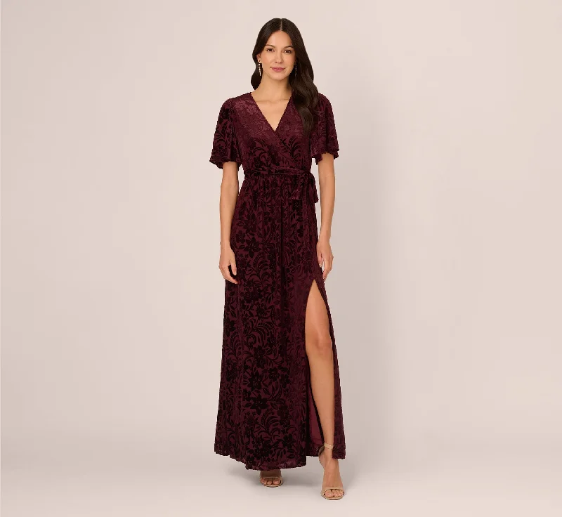 Spring dresses for romantic dinners with a soft touch -Burnout Velvet Maxi Dress In Burgundy Spring dresses for romantic dinners with a soft touch -Burnout Velvet Maxi Dress In Burgundy