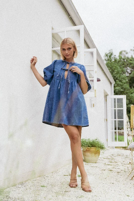 Spring dresses for mothers of the bride -Romana Tie Front Mini Dress - Dark Denim