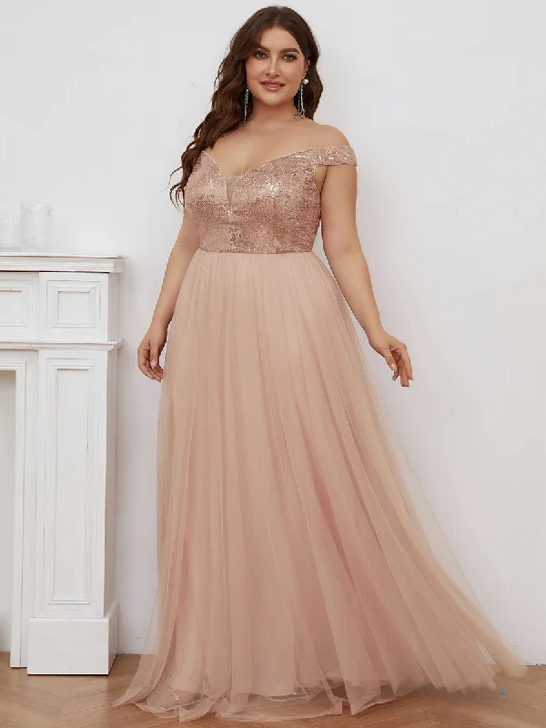 formal dresses with embroidered beadwork for luxury appeal --Plus Size Wholesale High Waist Tulle & Sequin Sleeveless Evening Dress formal dresses with embroidered beadwork for luxury appeal --Plus Size Wholesale High Waist Tulle & Sequin Sleeveless Evening Dress