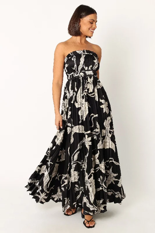 Spring dresses for baby showers and celebrations -Angelique Strapless Maxi Dress - Black Floral