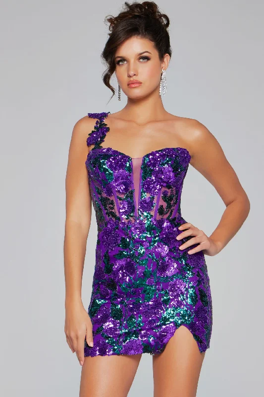 Pretty pastel dresses for springtime parties -Floral Sequin Short One Shoulder Dress by Jovani 40647 Pretty pastel dresses for springtime parties -Floral Sequin Short One Shoulder Dress by Jovani 40647
