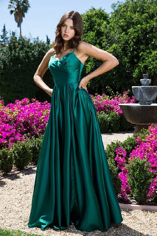 bridesmaid dresses with sequined bodices for sparkle --Satin Sleeveless A-line Slit Gown by Eureka 9925