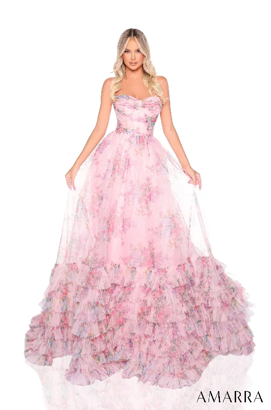 formal dresses with lace sleeves for classic elegance --Print Strapless A-line Ruffled Gown by Amarra 88381 formal dresses with lace sleeves for classic elegance --Print Strapless A-line Ruffled Gown by Amarra 88381