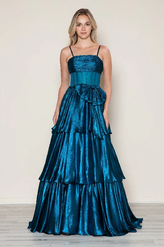 formal dresses for tall women with high slits --Metallic Sleeveless A-line Gown by Poly USA 9718 formal dresses for tall women with high slits --Metallic Sleeveless A-line Gown by Poly USA 9718