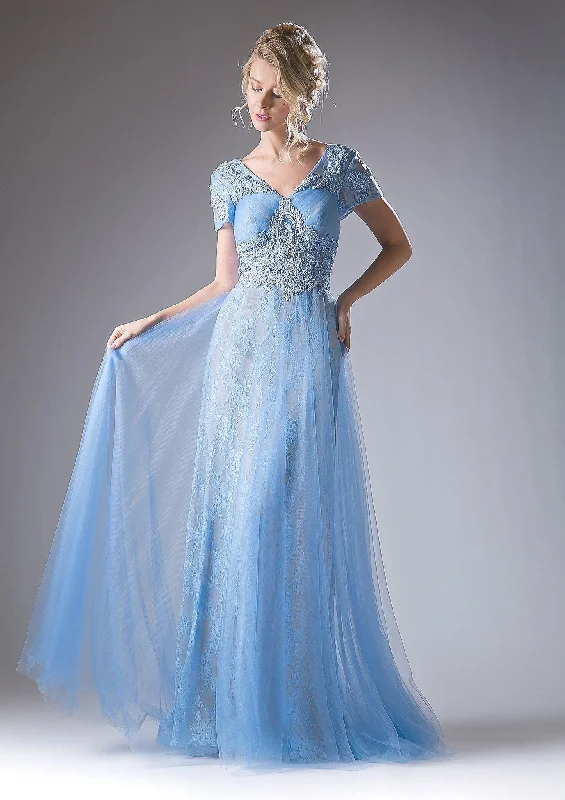 Beautiful wedding guest dresses for evening garden parties -Beaded Lace Short Sleeve Gown by Cinderella Divine CD004 Beautiful wedding guest dresses for evening garden parties -Beaded Lace Short Sleeve Gown by Cinderella Divine CD004