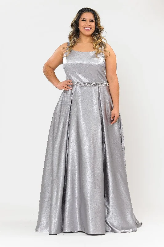 Best wedding guest dresses for outdoor ceremonies -Plus Size Long Satin Dress with Beaded Waist by Poly USA W1010 Best wedding guest dresses for outdoor ceremonies -Plus Size Long Satin Dress with Beaded Waist by Poly USA W1010