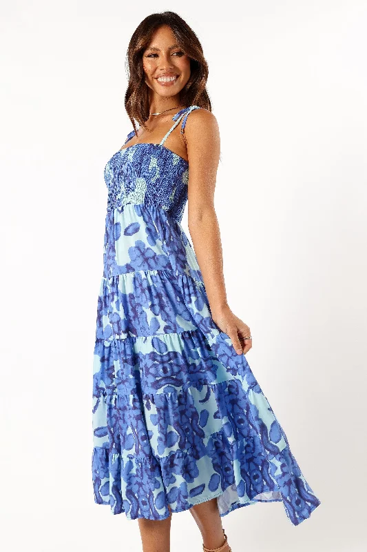Affordable floral spring dresses for under $100 -Amarie Midi Dress - Blue