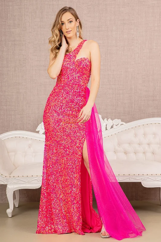 cocktail dresses with wrap fronts for flattering shapes --Sequin One Shoulder Slit Gown by Elizabeth K GL3133 cocktail dresses with wrap fronts for flattering shapes --Sequin One Shoulder Slit Gown by Elizabeth K GL3133