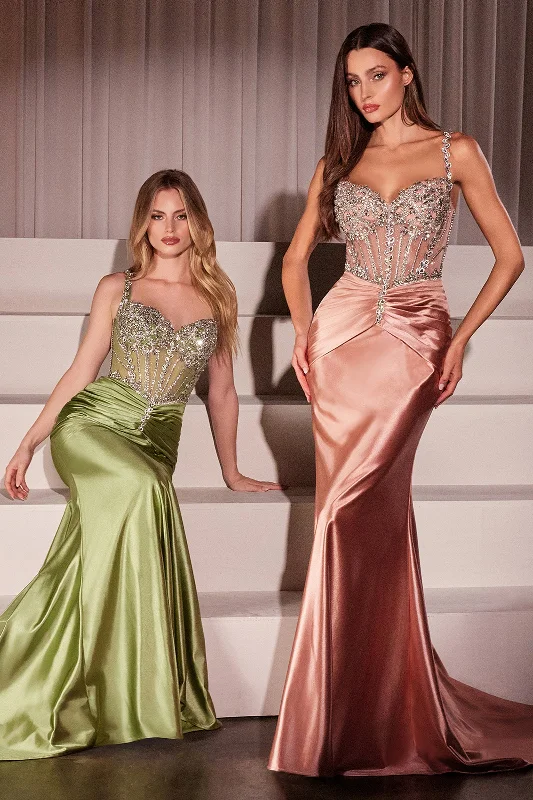 formal dresses for tall women with empire waistlines --Beaded Satin Sleeveless Gown by Ladivine CD757
