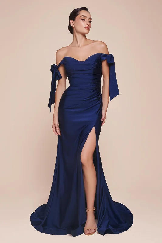Wedding guest dresses with intricate lace work for added sophistication -Fitted Off Shoulder Gown by Cinderella Divine CD943 - Outlet Wedding guest dresses with intricate lace work for added sophistication -Fitted Off Shoulder Gown by Cinderella Divine CD943 - Outlet