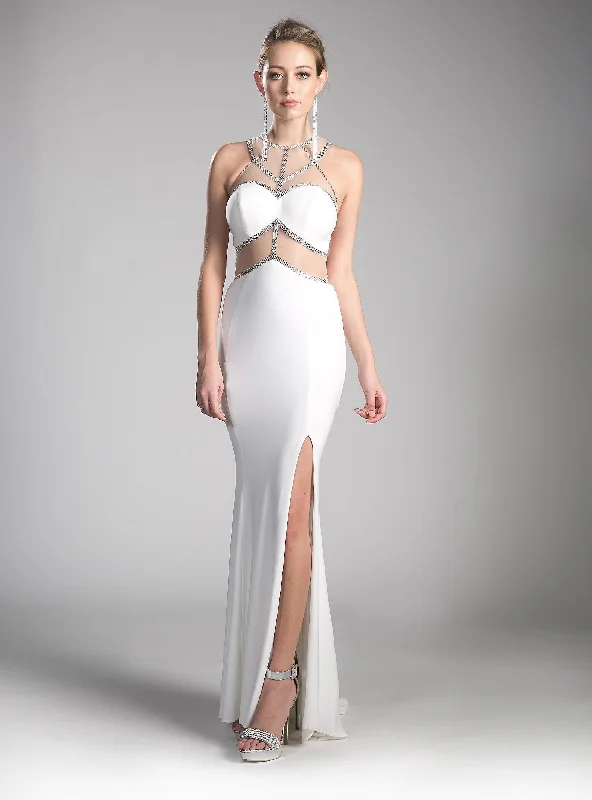 cocktail dresses with beaded straps for sparkle --Fitted Long Illusion Dress with Slit by Cinderella Divine CD0115