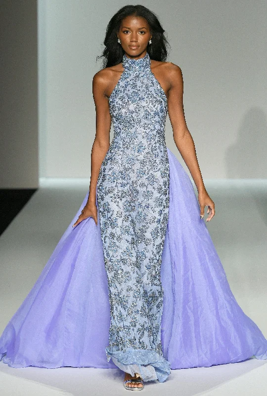 formal dresses for winter balls with faux fur accents --67024