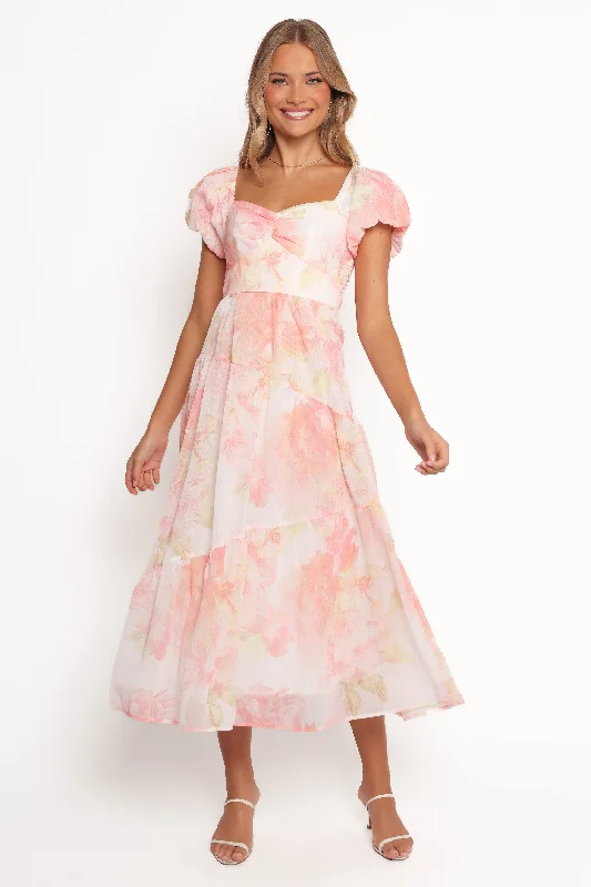 Fun party dresses with colorful prints -Lumis Midi Dress - Peach Floral