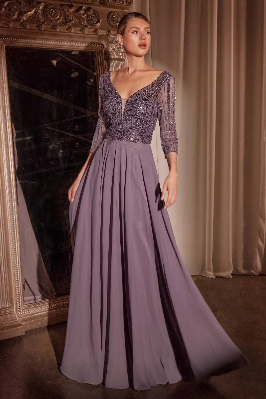 Sophisticated black wedding guest dresses -Chiffon 3/4 Sleeve A-line Gown by Ladivine CC446 Sophisticated black wedding guest dresses -Chiffon 3/4 Sleeve A-line Gown by Ladivine CC446