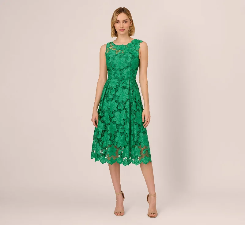 Best wedding guest dresses for vineyard weddings with scenic views -Lace Sleeveless Midi Dress With Sheer Neck And Hem In Green Best wedding guest dresses for vineyard weddings with scenic views -Lace Sleeveless Midi Dress With Sheer Neck And Hem In Green