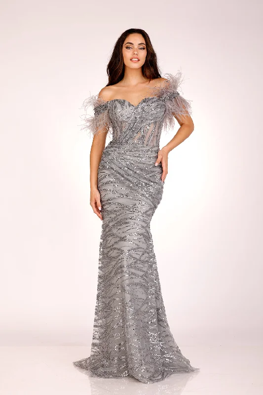 cocktail dresses with lace sleeves for modesty --Feather Off Shoulder Mermaid Dress by Lucci Lu C8040 cocktail dresses with lace sleeves for modesty --Feather Off Shoulder Mermaid Dress by Lucci Lu C8040