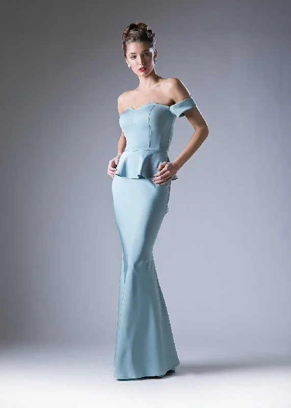 Perfect wedding guest dresses for beach weddings and celebrations -Fitted Off Shoulder Peplum Gown by Cinderella Divine CF134 Perfect wedding guest dresses for beach weddings and celebrations -Fitted Off Shoulder Peplum Gown by Cinderella Divine CF134