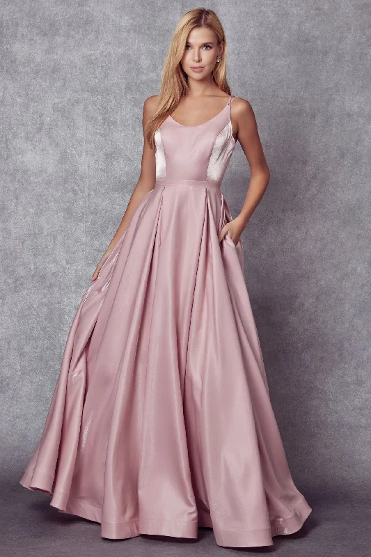 Modest wedding guest dresses for conservative weddings -Long Strappy Back Shimmer Dress by Juliet 244