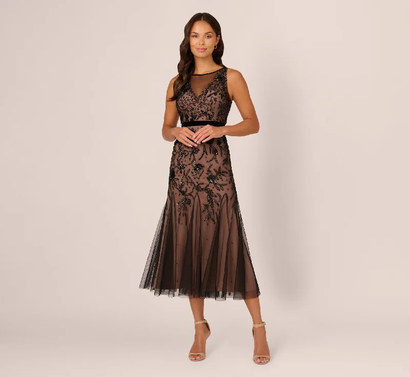 Gorgeous floral wedding guest dresses for summer outdoor weddings -Illusion Neckline Beaded Dress In Black Rosegold Gorgeous floral wedding guest dresses for summer outdoor weddings -Illusion Neckline Beaded Dress In Black Rosegold