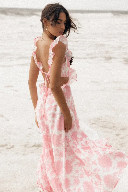 cocktail dresses with beaded straps for sparkle --Rori Ruffle Maxi Dress - Pink Floral cocktail dresses with beaded straps for sparkle --Rori Ruffle Maxi Dress - Pink Floral