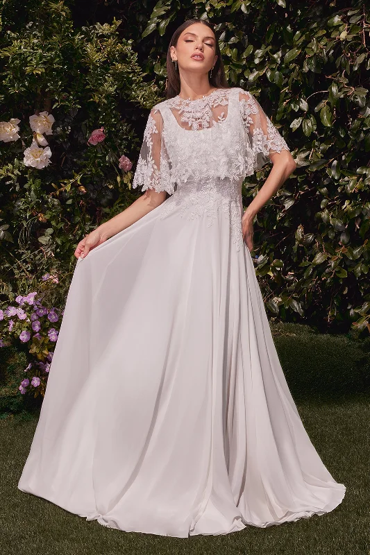 formal dresses for prom with sweetheart necklines --Chiffon White Sleeveless Capelet Gown by Ladivine CDS503W formal dresses for prom with sweetheart necklines --Chiffon White Sleeveless Capelet Gown by Ladivine CDS503W