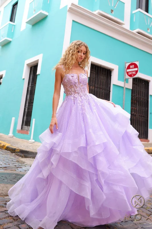 formal dresses for prom with sweetheart necklines --Applique Sleeveless Layered Gown by Nox Anabel H1351 formal dresses for prom with sweetheart necklines --Applique Sleeveless Layered Gown by Nox Anabel H1351